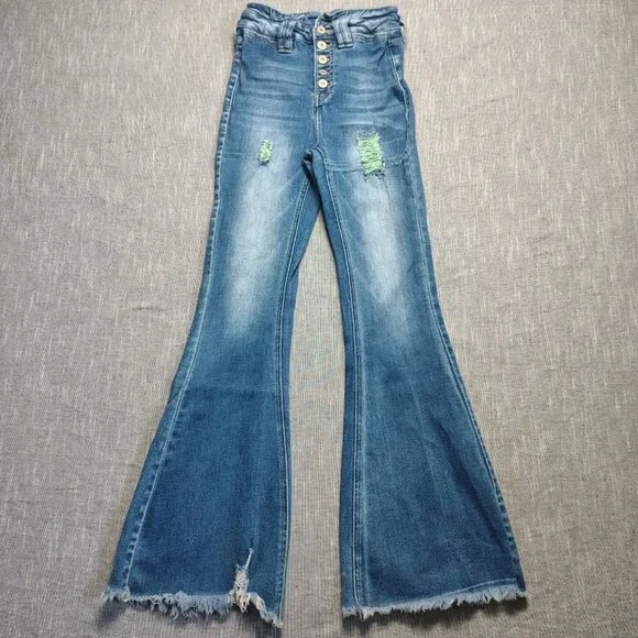 KanCan Maurices Jeans Girls Size 23x29 Flare High Rise Button Fly Ripped Stretch - Picture 3 of 13